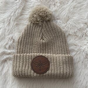 Women’s Cozy Dragonfly Tan Knit Pom-Pom Beanie